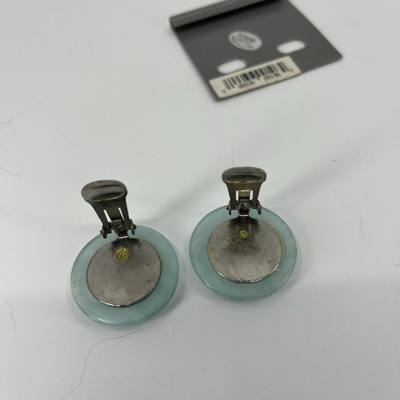 Vintage Ocean Blue Lucite Round Large Clip-on Earrings MOD Button‎ 1" - Picture 5 of 7
